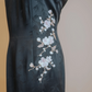 Midnight Chinese Blue Cheongsam /Tang Shirt with Cherry Blossom Embroidery