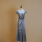 Ocean Blue Silk Satin Boatneck Evening Gown with Side Ruching
