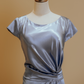 Ocean Blue Silk Satin Boatneck Evening Gown with Side Ruching
