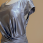 Ocean Blue Silk Satin Boatneck Evening Gown with Side Ruching