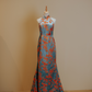 Turquoise Jacquard with Orange Floral Motif and Trim Mermaid Cheongsam