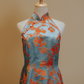 Turquoise Jacquard with Orange Floral Motif and Trim Mermaid Cheongsam
