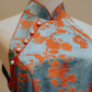 Turquoise Jacquard with Orange Floral Motif and Trim Mermaid Cheongsam