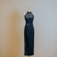 Cotton Denim S Shape Curve Design Cheongsam with Red Buttons and Trimming