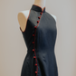Cotton Denim S Shape Curve Design Cheongsam with Red Buttons and Trimming