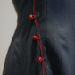 Cotton Denim S Shape Curve Design Cheongsam with Red Buttons and Trimming