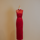 Red Duchess Satin with Side and Back Diamond Back Mesh Cheongsam
