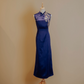 Violet Purple Duchess Satin A line Cheongsam with Appliqué