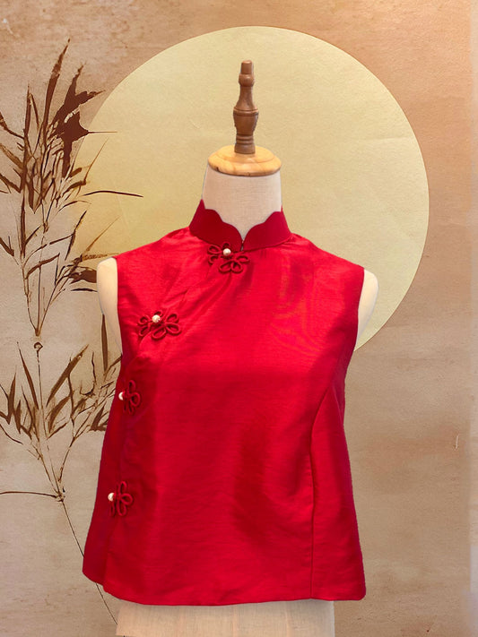 Red Thai Silk Top with Chinese Knot