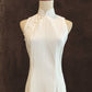 White Jacquard Cheongsam with Mesh Crescent Back