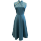 Blue Flare Cut Cheongsam with Camellia Buttons