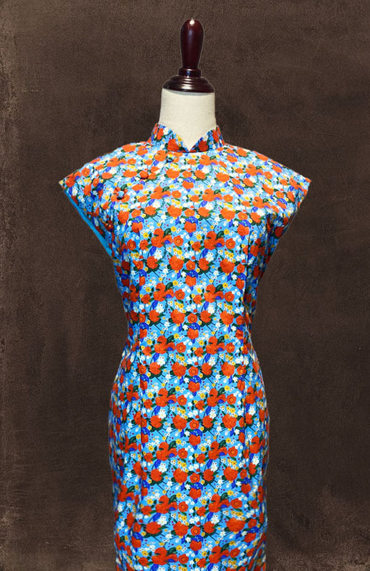 Red Flower Casual Cheongsam
