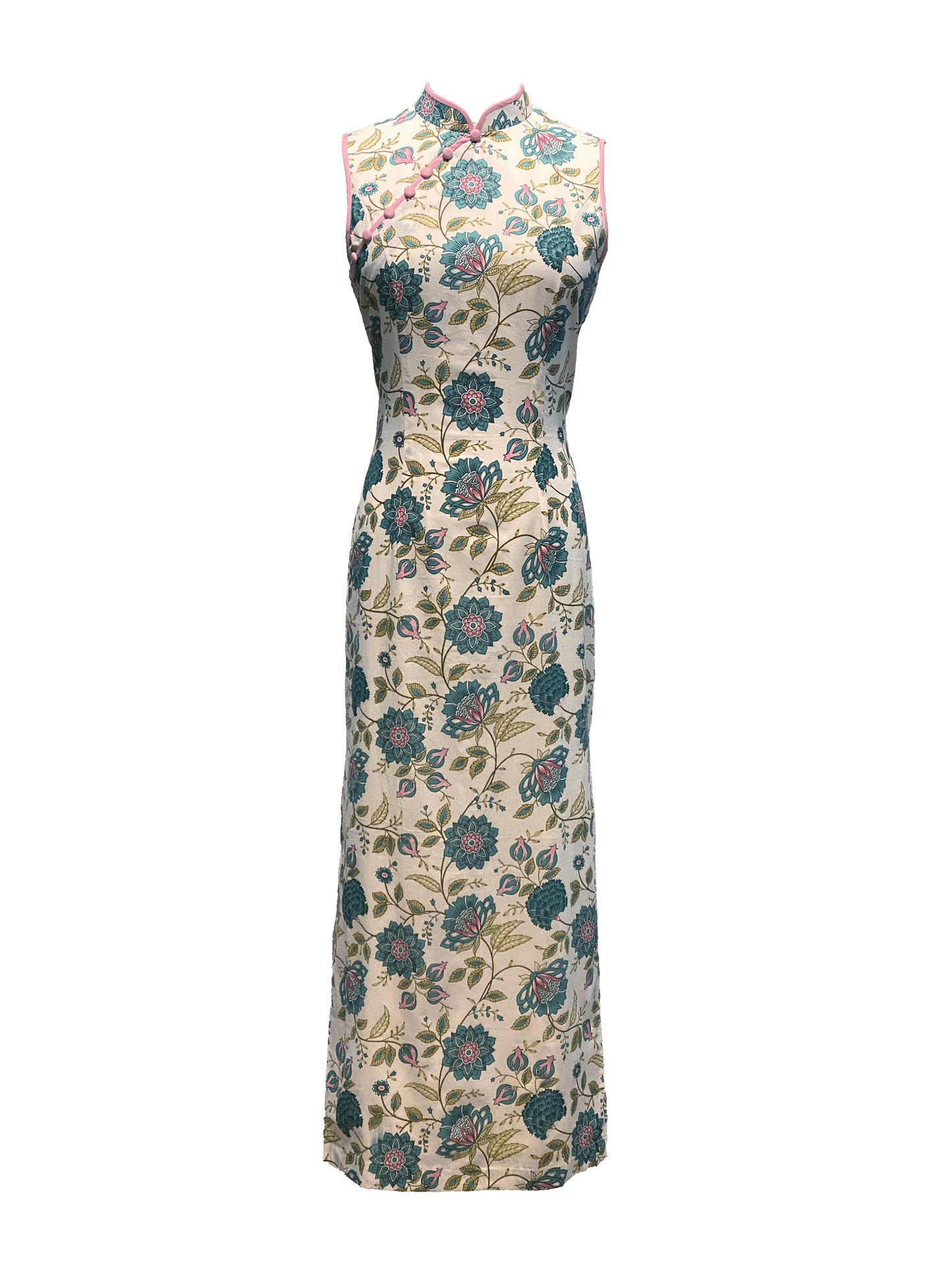 White Batik Cheongsam with Pink Piping