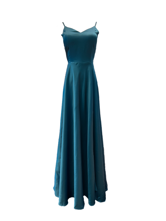 Blue Satin dress with front slit