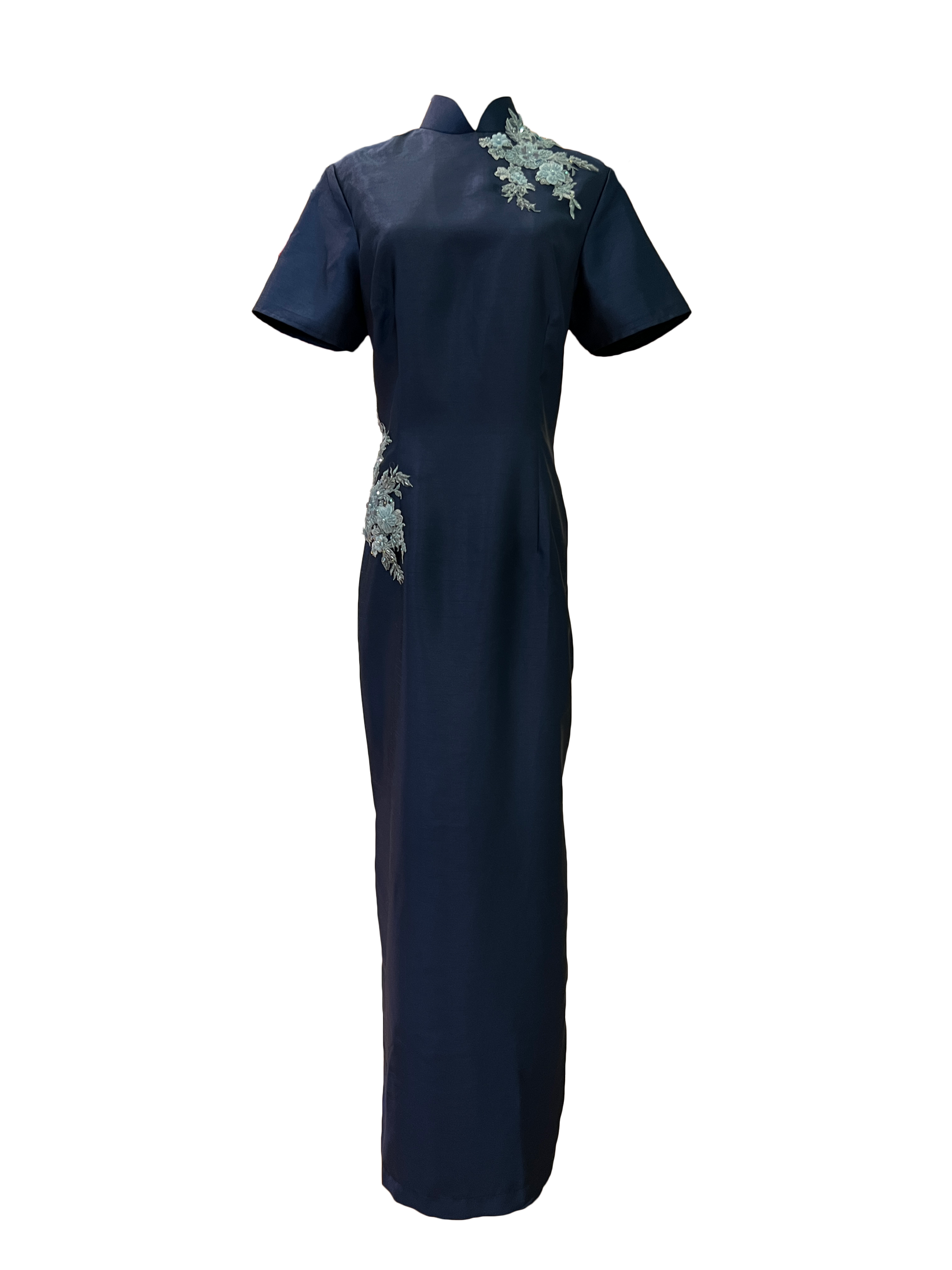 Electric Blue Thai Silk Cheongsam With Applique Outpost Clothing 