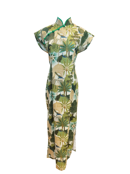 Green Tropical Print Cheongsam