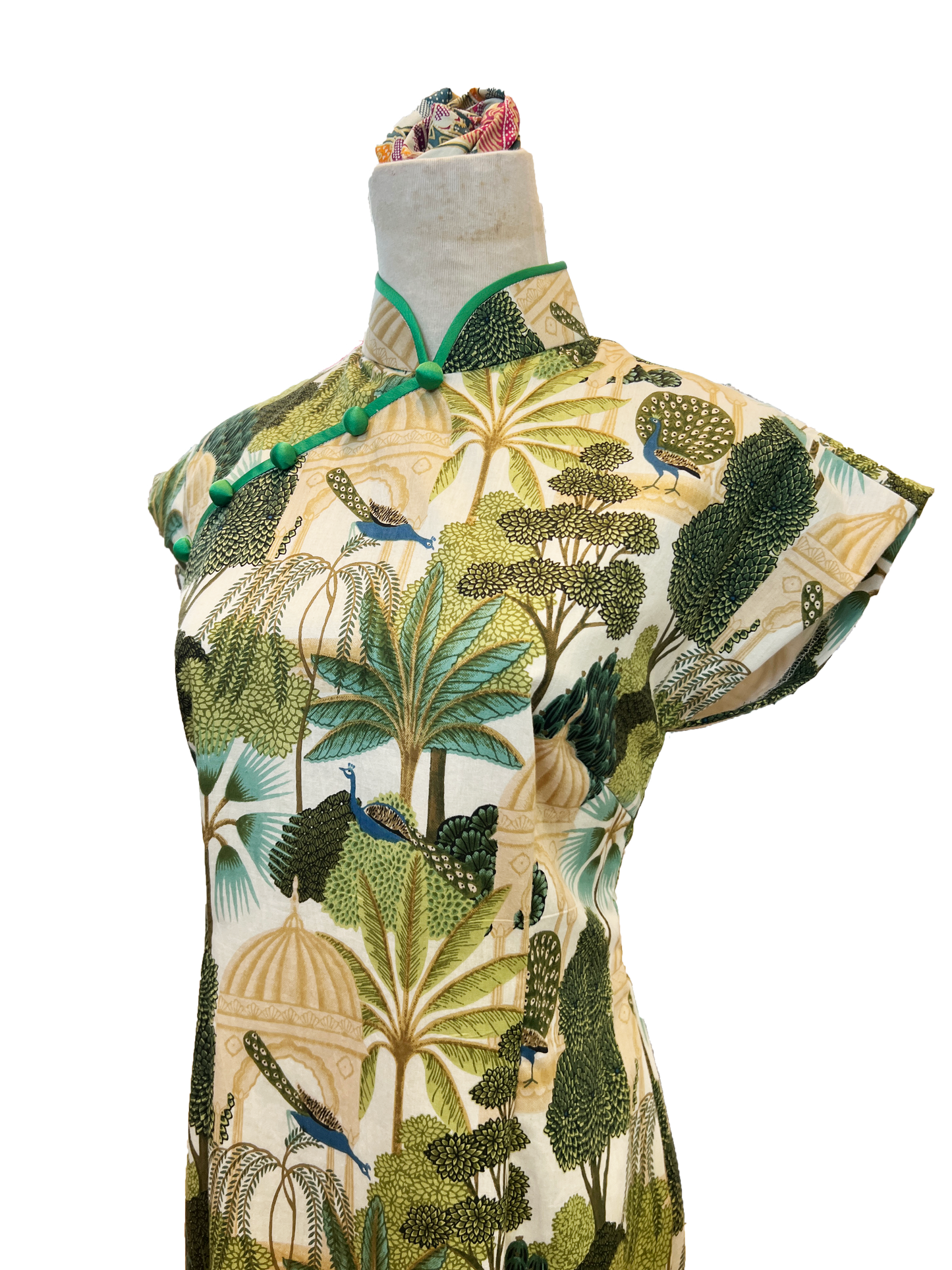 Green Tropical Print Cheongsam