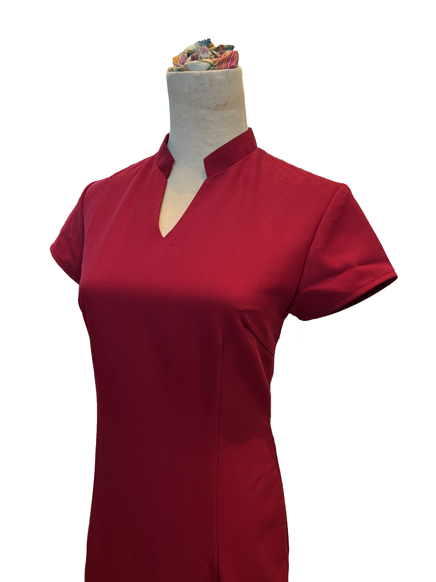 Red V-neck Collar Pencil Cut Dress